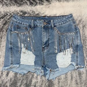 Denim Shorts with Fringe Detail